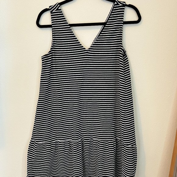 LOFT Scalloped Stripe Flounce Dress - Picture 2 of 3